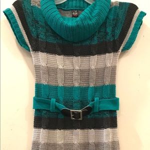 Girls black and green knee length knitted dress